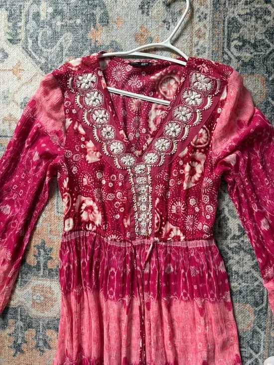 Splash Fuchsia & Rose Embroidered Maxi Dress - Picture 2 of 3